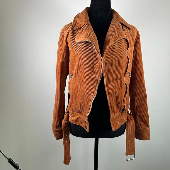 Lulu's Terracotta Cropped Corduroy Moto Jacket, Sz XS - Picture 2 of 8